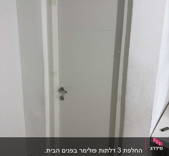 דלת לבנה עם ידית כסופה בקיר לבן